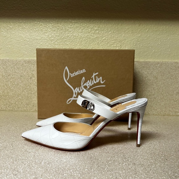 Christian Louboutin Choc Lock 85 Leather Pump White 38.5 / 8.5 - Picture 3 of 8